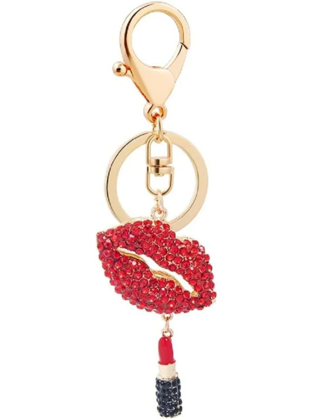 Cute Red Lips Keychain for Women, Sparkling Lipstick Keyring, Bohemian Accessory